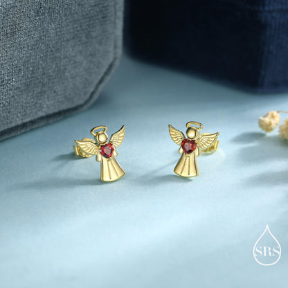Angel Stud Earrings in Sterling Silver, Available in 3 Finishes - Silver, Gold and Rose Gold, Silver Angel Earrings