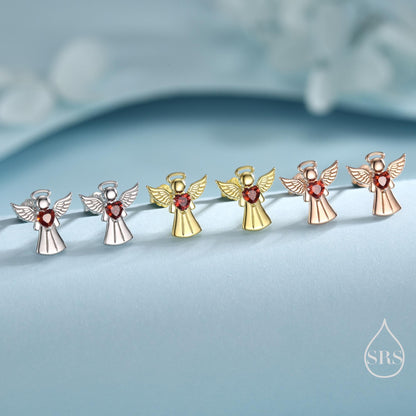 Angel Stud Earrings in Sterling Silver, Available in 3 Finishes - Silver, Gold and Rose Gold, Silver Angel Earrings
