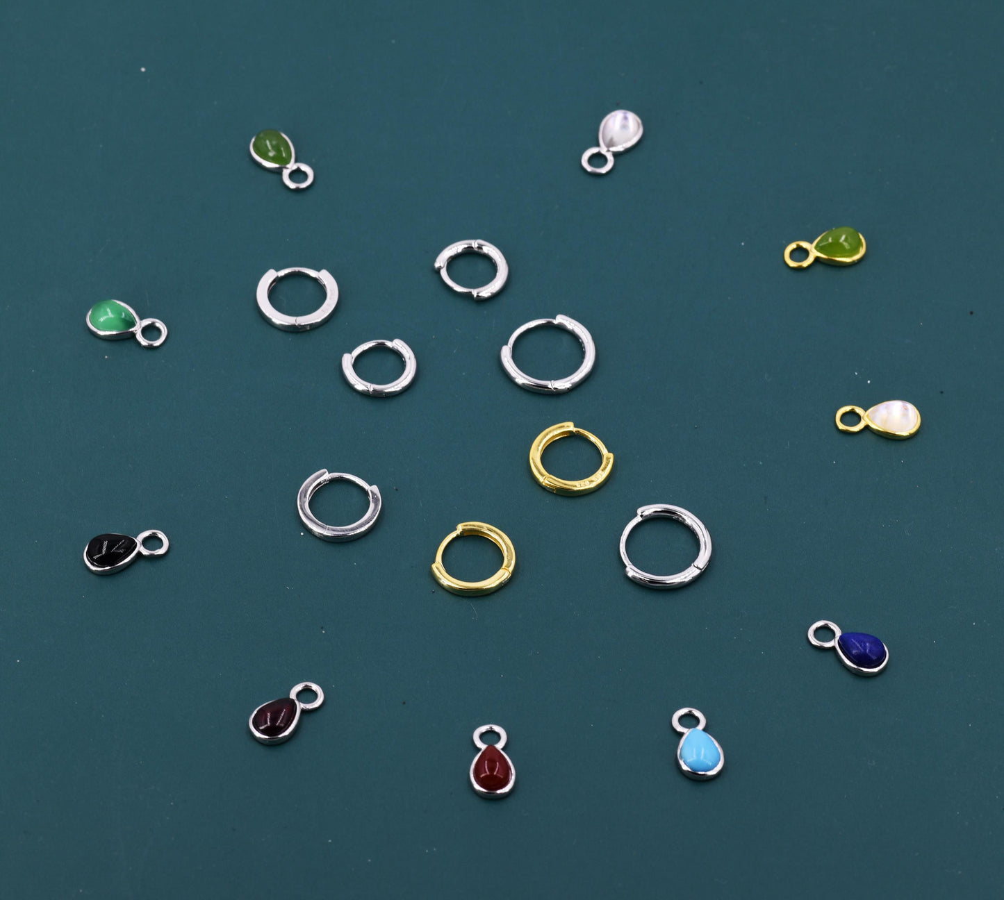 Charms for Huggie Hoops, Sterling Silver Droplet Charms for Earrings, Detachable, Silver or Gold, Customizable with Various Stone Options