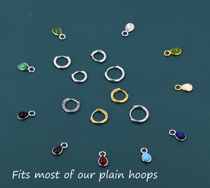 Charms for Huggie Hoops, Sterling Silver Droplet Charms for Earrings, Detachable, Silver or Gold, Customizable with Various Stone Options
