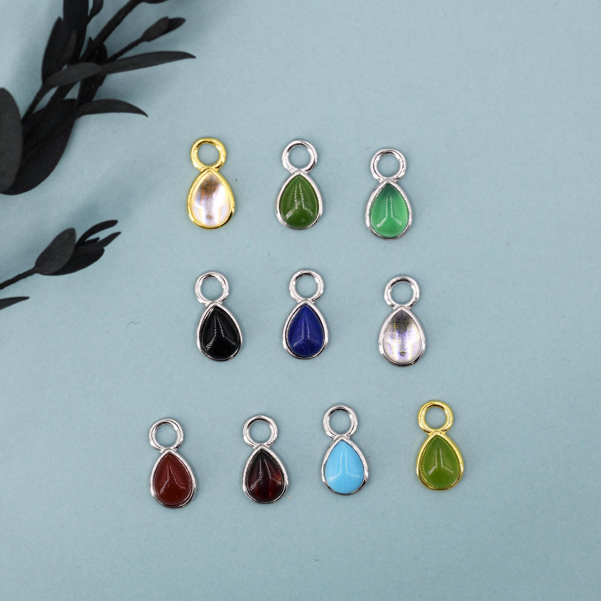 Charms for Huggie Hoops, Sterling Silver Droplet Charms for Earrings, Detachable, Silver or Gold, Customizable with Various Stone Options