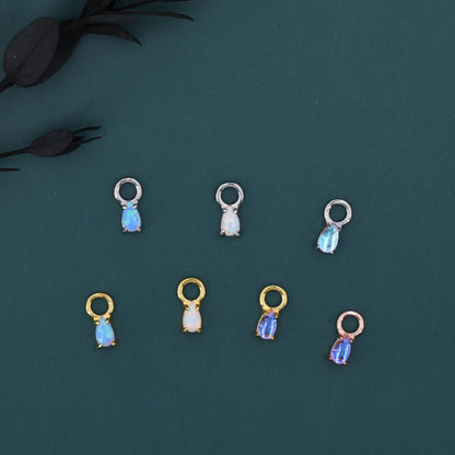 White Opal/Blue Opal/Moonstone Charms for Huggie Hoops, Sterling Silver Droplet Charms, Prong Set, Detachable, Silver, Gold, or Rose Gold