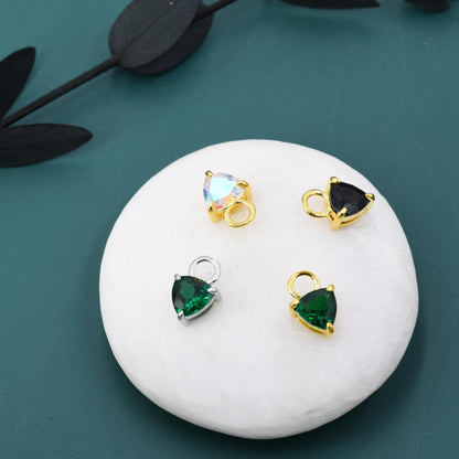 Sterling Silver Trillion Cut CZ Charms for Huggie Hoops Earrings, Detachable, Silver, Gold, or Rose Gold, Various Stone Options