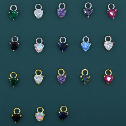 Sterling Silver Trillion Cut CZ Charms for Huggie Hoops Earrings, Detachable, Silver, Gold, or Rose Gold, Various Stone Options