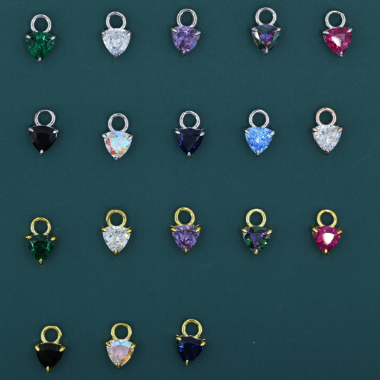 Sterling Silver Trillion Cut CZ Charms for Huggie Hoops Earrings, Detachable, Silver, Gold, or Rose Gold, Various Stone Options