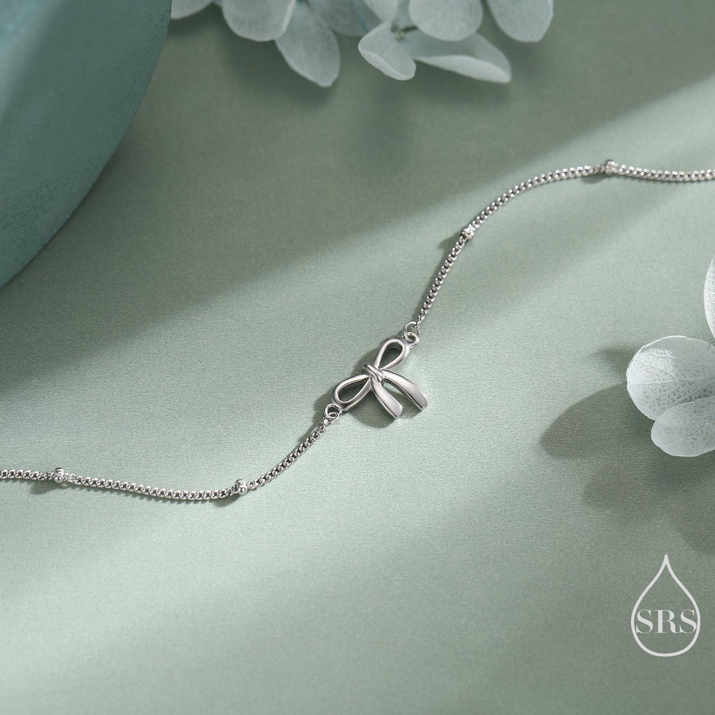 Ribbon Bow Bracelet in Sterling Silver, Silver or Gold or Rose gold, Satellite Bracelet, Solid Silver Bow Bracelet