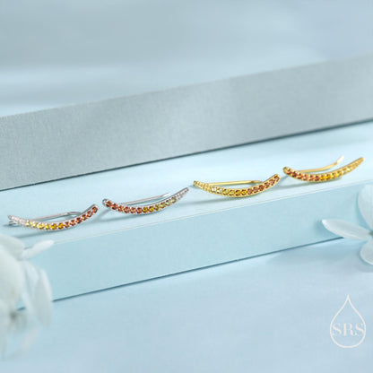 Ombre Garnet Red CZ Crawler Earrings in Sterling Silver, Silver or Gold, Gradient Colour Ear Crawlers, January Birthstone Ear Climbers