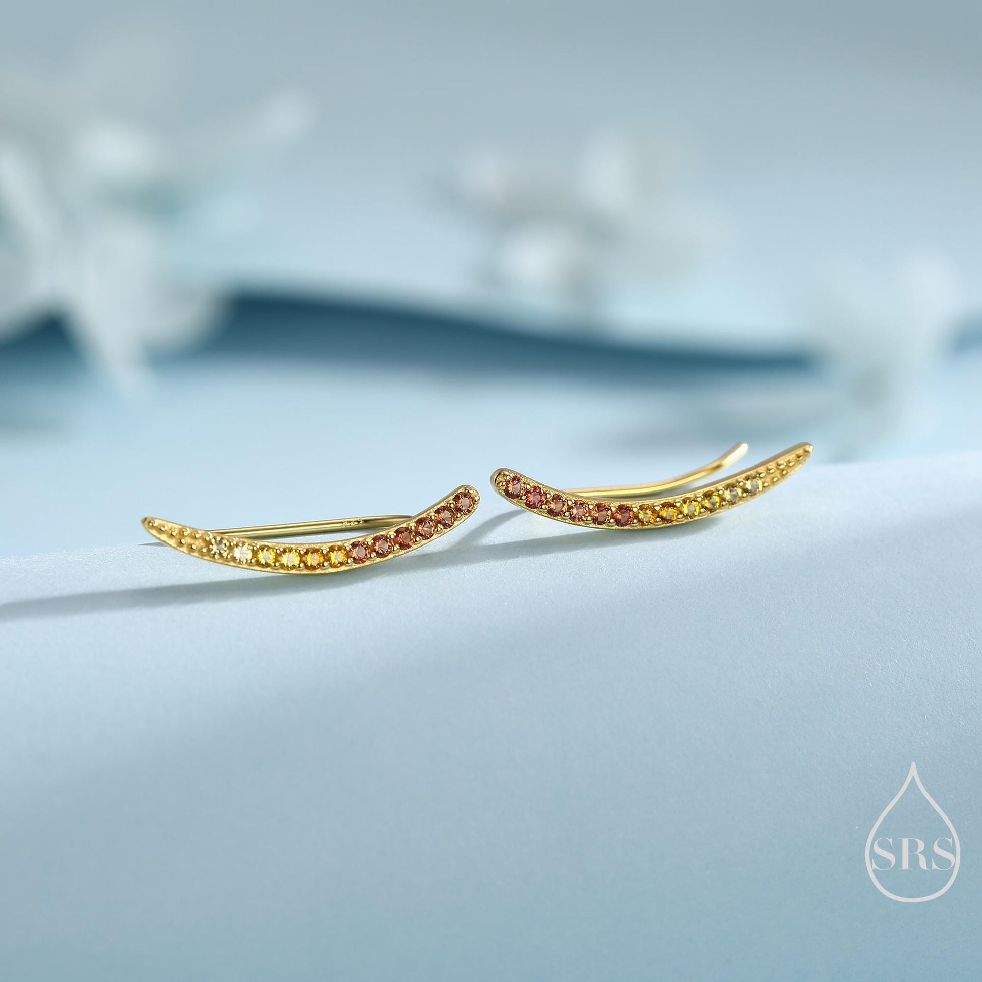 Ombre Garnet Red CZ Crawler Earrings in Sterling Silver, Silver or Gold, Gradient Colour Ear Crawlers, January Birthstone Ear Climbers