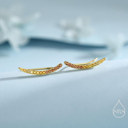 Ombre Garnet Red CZ Crawler Earrings in Sterling Silver, Silver or Gold, Gradient Colour Ear Crawlers, January Birthstone Ear Climbers