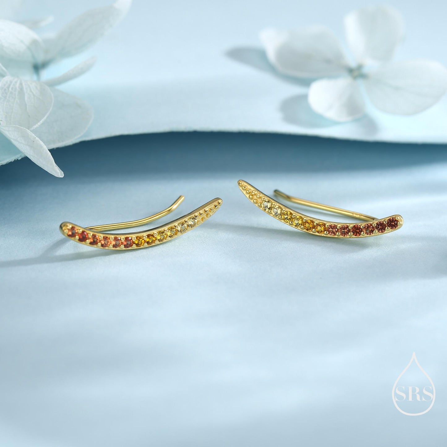 Ombre Garnet Red CZ Crawler Earrings in Sterling Silver, Silver or Gold, Gradient Colour Ear Crawlers, January Birthstone Ear Climbers