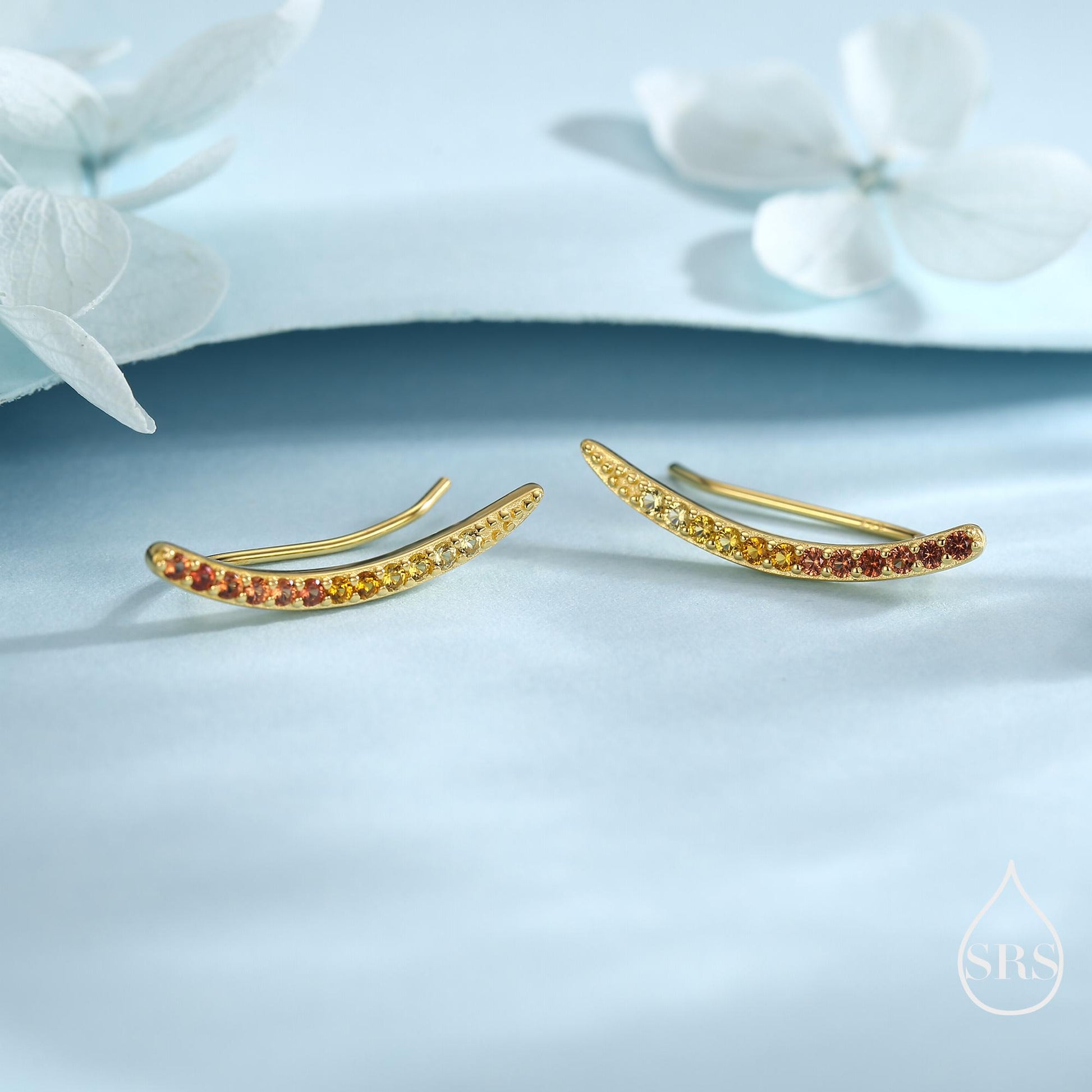 Ombre Garnet Red CZ Crawler Earrings in Sterling Silver, Silver or Gold, Gradient Colour Ear Crawlers, January Birthstone Ear Climbers