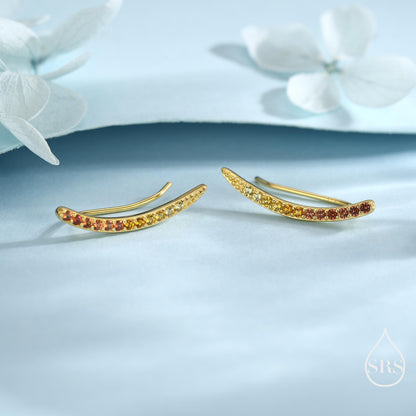 Ombre Garnet Red CZ Crawler Earrings in Sterling Silver, Silver or Gold, Gradient Colour Ear Crawlers, January Birthstone Ear Climbers