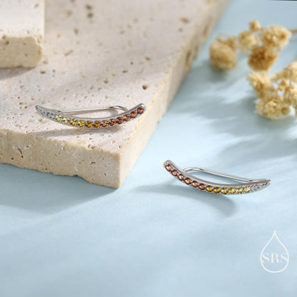 Ombre Garnet Red CZ Crawler Earrings in Sterling Silver, Silver or Gold, Gradient Colour Ear Crawlers, January Birthstone Ear Climbers