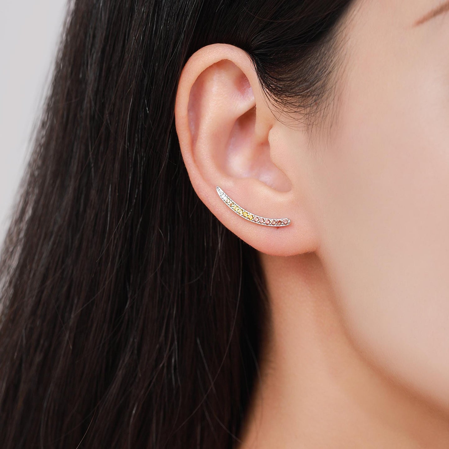 Ombre Garnet Red CZ Crawler Earrings in Sterling Silver, Silver or Gold, Gradient Colour Ear Crawlers, January Birthstone Ear Climbers