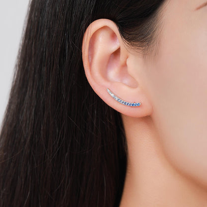 Ombre Sapphire Blue CZ Crawler Earrings in Sterling Silver, Silver or Gold, Gradient Colour Ear Crawlers, September Birthstone Ear Climbers