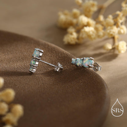 Tiny Aqua Green Opal Trio Stud Earrings in Sterling Silver, Silver or Gold, Three Opal Earrings, Opal Stud, Small Opal Earrings