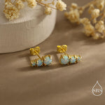 Tiny Aqua Green Opal Trio Stud Earrings in Sterling Silver, Silver or Gold, Three Opal Earrings, Opal Stud, Small Opal Earrings