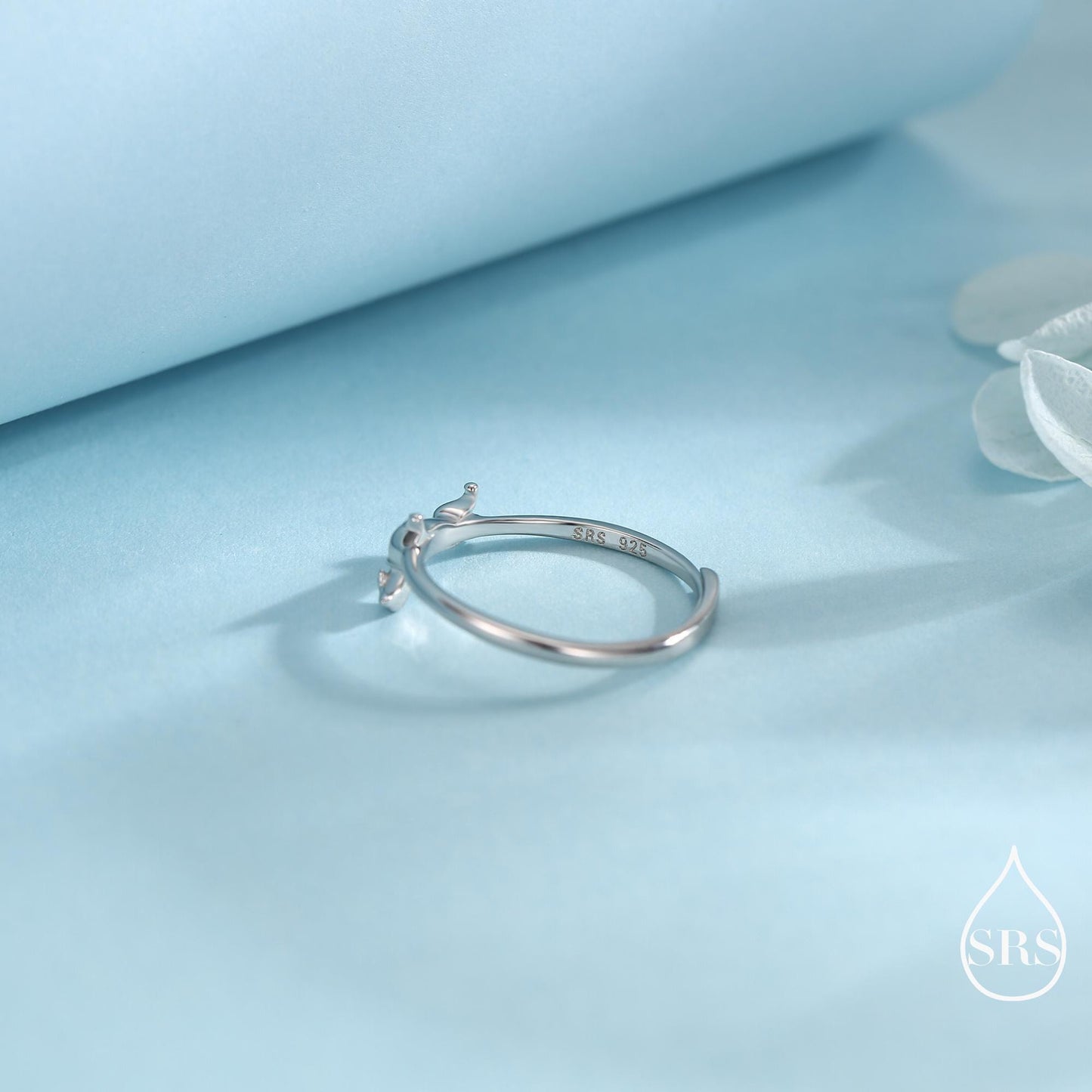 Sterling Silver Sausage Dog Ring, Silver or Gold, Adjustable Size Paw Print Ring, Small Pet Lover Ring, Sausage Dog Ring, Dog Ring