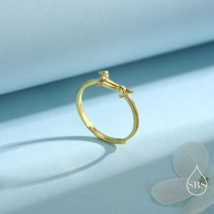 Sterling Silver Sausage Dog Ring, Silver or Gold, Adjustable Size Paw Print Ring, Small Pet Lover Ring, Sausage Dog Ring, Dog Ring