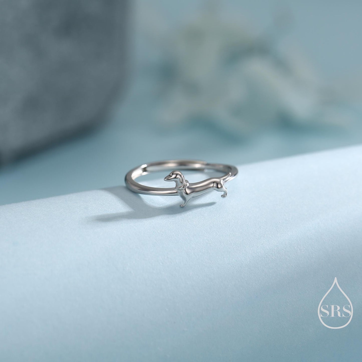 Sterling Silver Sausage Dog Ring, Silver or Gold, Adjustable Size Paw Print Ring, Small Pet Lover Ring, Sausage Dog Ring, Dog Ring