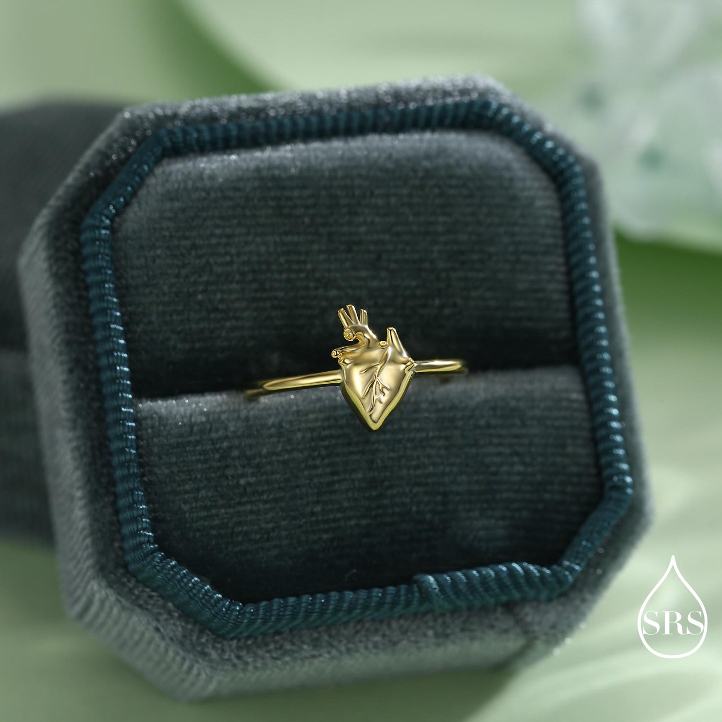 Sterling Silver Anatomical Heart Ring, Silver or Gold Finish, Adjustable Real Heart Ring, Gothic Style, Halloween Jewellery