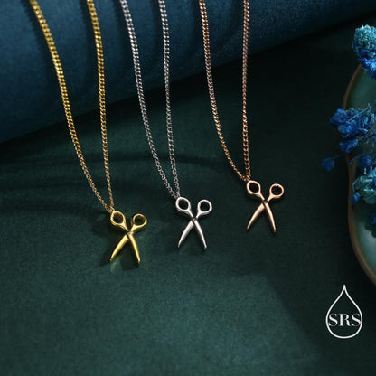 Very Small Scissors Pendant Necklace in Sterling Silver, Silver, Gold or Rose Gold, Cute Scissors Necklace, Silver Scissors Necklace