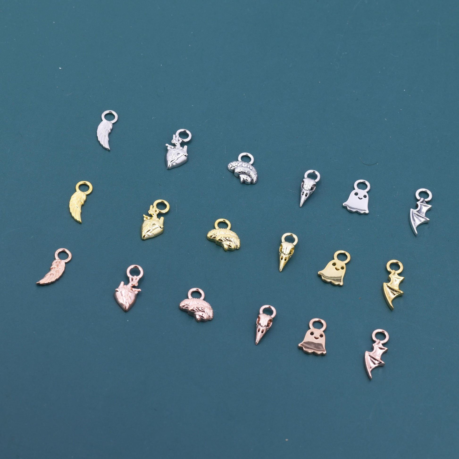 Halloween Theme Charms for Huggie Hoops, Sold as a pair, Sterling Silver Charms for Earrings, Detachable, Silver or Gold or Rose Gold