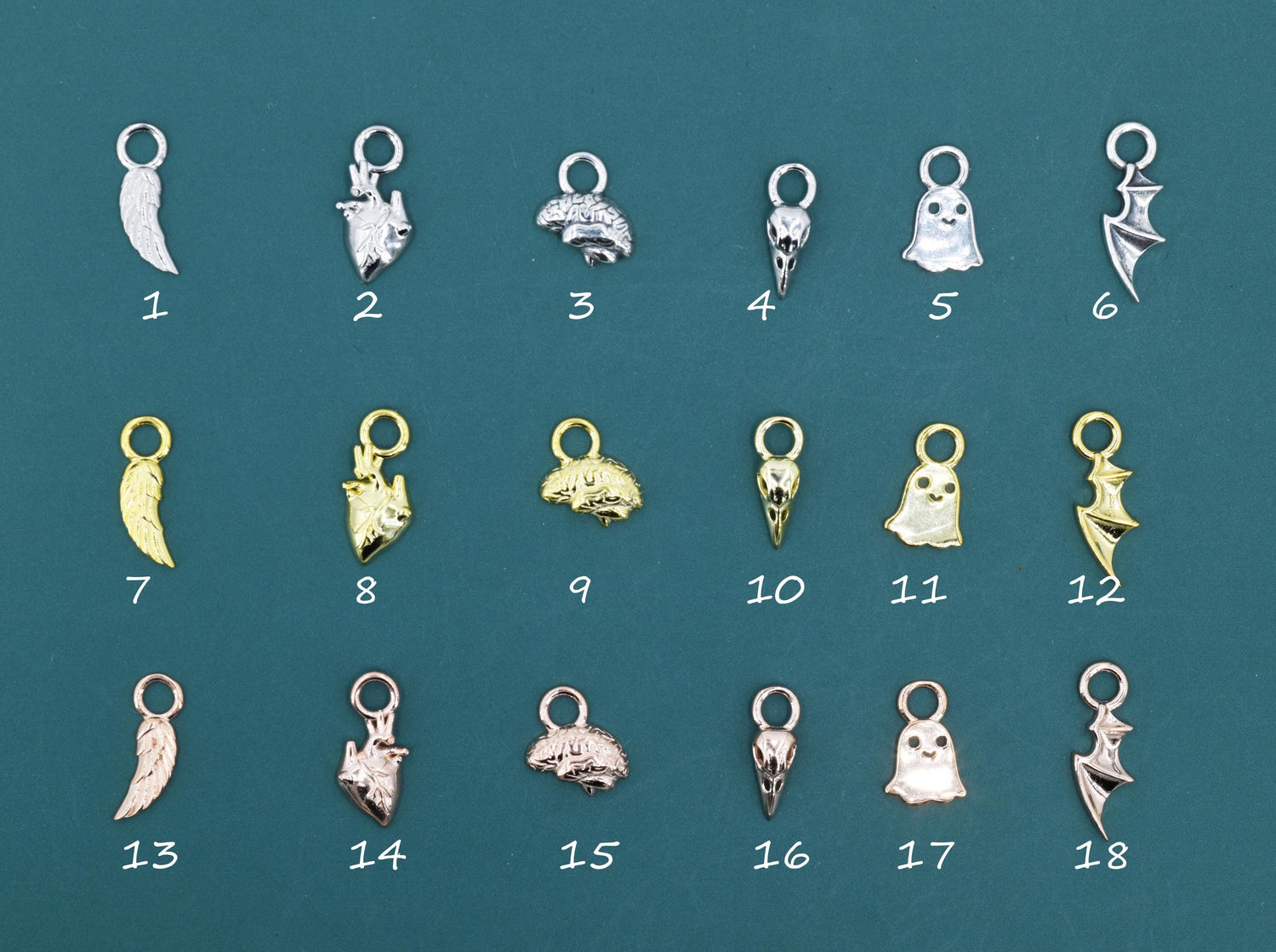 Halloween Theme Charms for Huggie Hoops, Sold as a pair, Sterling Silver Charms for Earrings, Detachable, Silver or Gold or Rose Gold