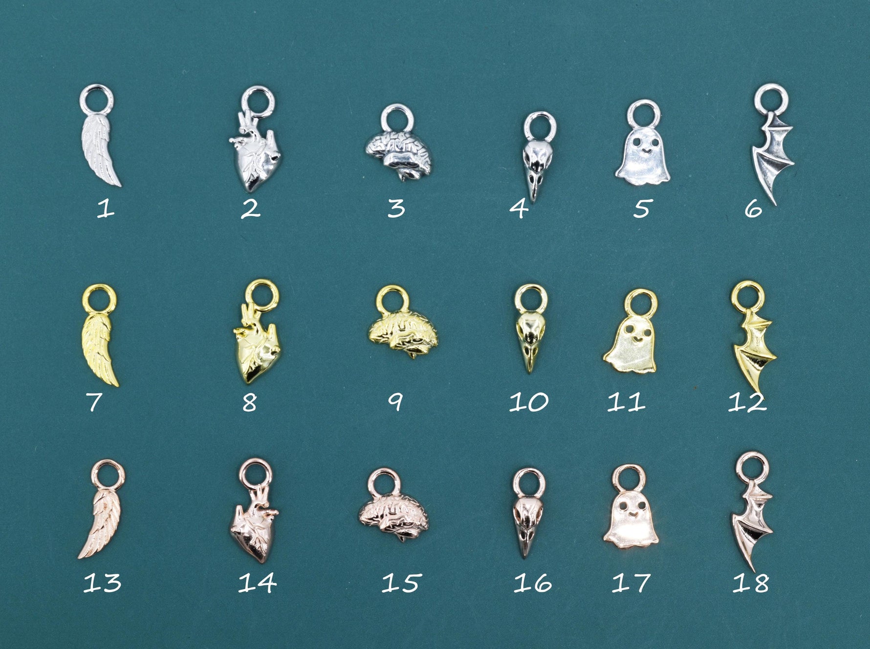 Halloween Theme Charms for Huggie Hoops, Sold as a pair, Sterling Silver Charms for Earrings, Detachable, Silver or Gold or Rose Gold