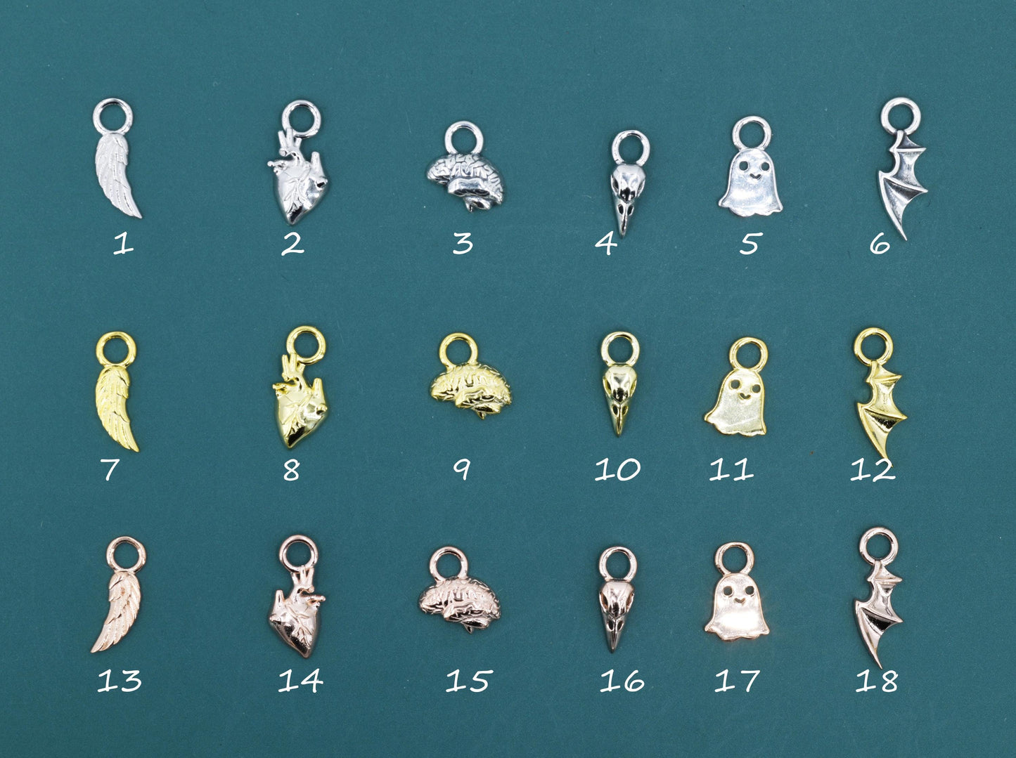 Halloween Theme Charms for Huggie Hoops, Sold as a pair, Sterling Silver Charms for Earrings, Detachable, Silver or Gold or Rose Gold