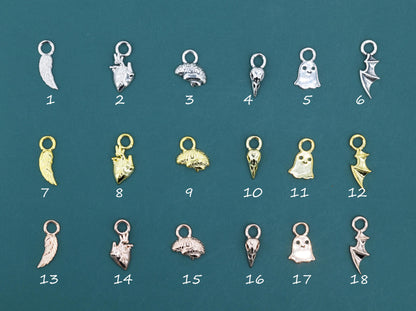 Halloween Theme Charms for Huggie Hoops, Sold as a pair, Sterling Silver Charms for Earrings, Detachable, Silver or Gold or Rose Gold