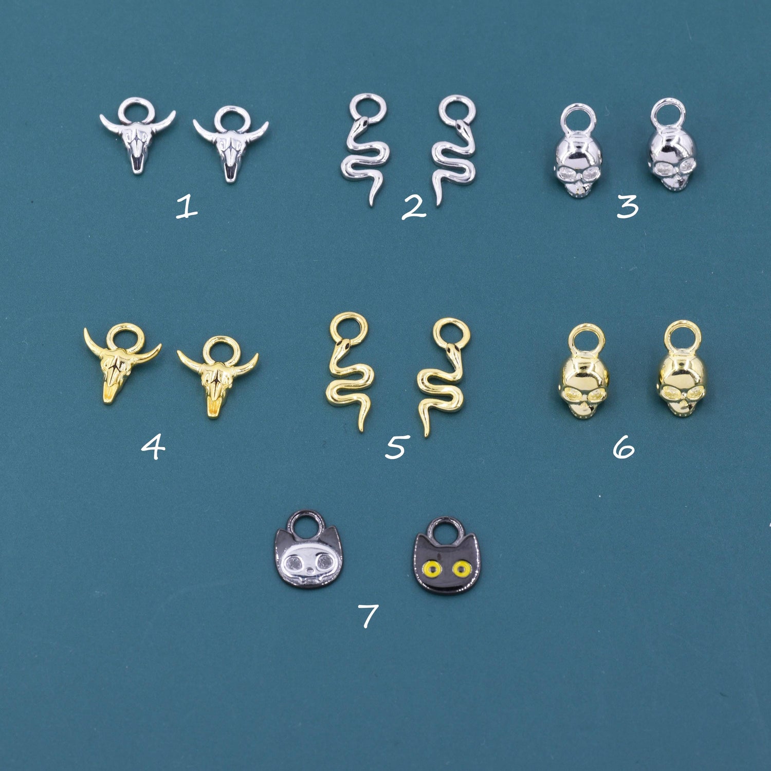 Halloween Charms for Huggie Hoops, Sold as a pair, Sterling Silver Charms for Earrings, Detachable, Silver or Gold or Rose Gold
