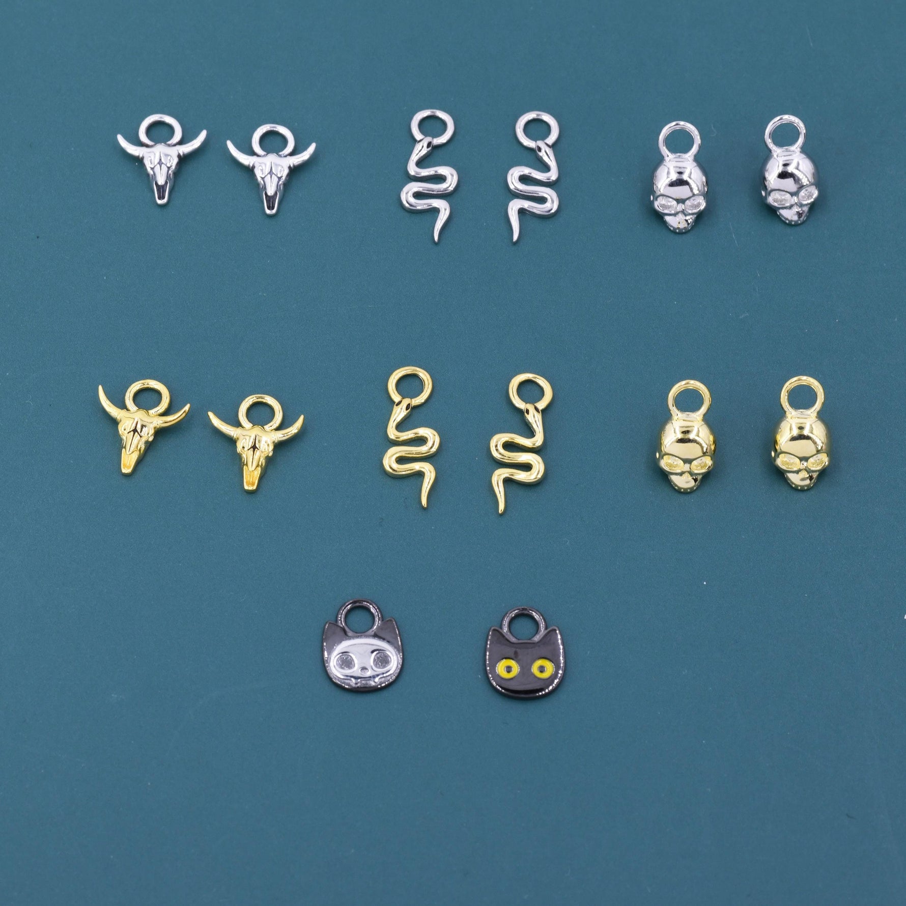 Halloween Charms for Huggie Hoops, Sold as a pair, Sterling Silver Charms for Earrings, Detachable, Silver or Gold or Rose Gold