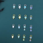 Opal or Moonstone Charms for Huggie Hoops, Sterling Silver Double Round Circle Opal Charms for Earrings, Detachable, Silver or Gold,