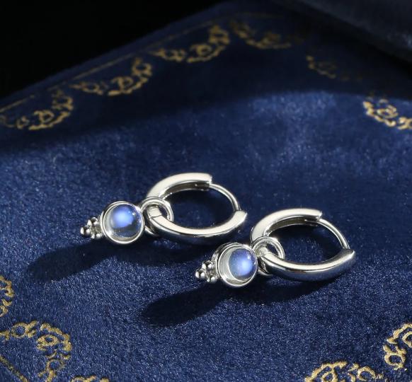 Opal or Moonstone Charms for Huggie Hoops, Sterling Silver Double Round Circle Opal Charms for Earrings, Detachable, Silver or Gold,