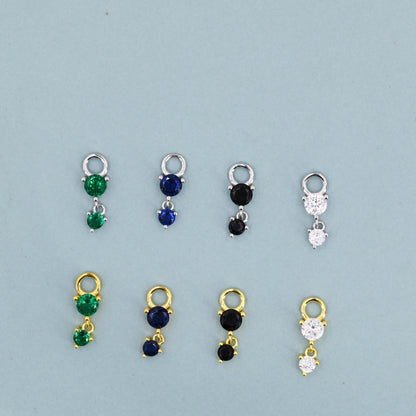 Double CZ Charms for Huggie Hoops in Sterling Silver, Sold as a Pair, CZ Charms for Earrings, Detachable, Silver or Gold,
