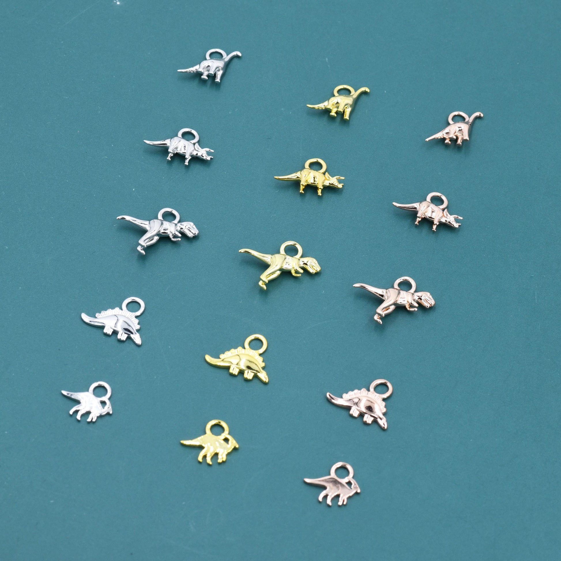 Dinosaur Collection Charms for Huggie Hoops, Sold as a pair, Sterling Silver Charms for Earrings, Detachable, Silver or Gold or Rose Gold