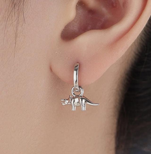 Dinosaur Collection Charms for Huggie Hoops, Sold as a pair, Sterling Silver Charms for Earrings, Detachable, Silver or Gold or Rose Gold