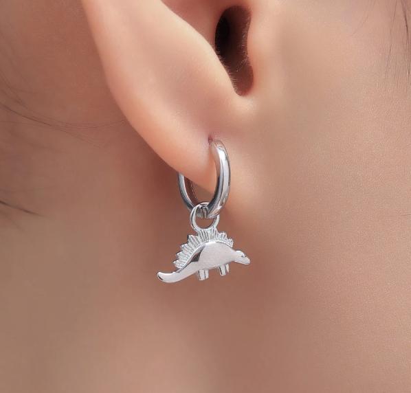 Dinosaur Collection Charms for Huggie Hoops, Sold as a pair, Sterling Silver Charms for Earrings, Detachable, Silver or Gold or Rose Gold