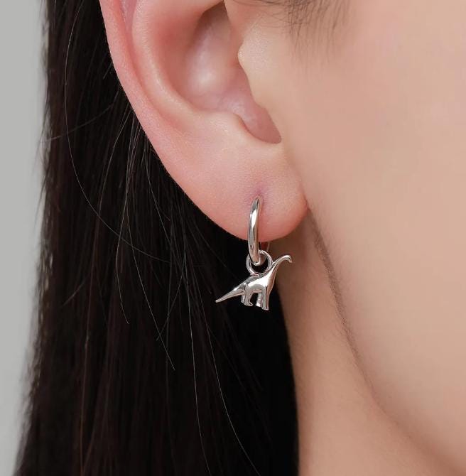 Dinosaur Collection Charms for Huggie Hoops, Sold as a pair, Sterling Silver Charms for Earrings, Detachable, Silver or Gold or Rose Gold