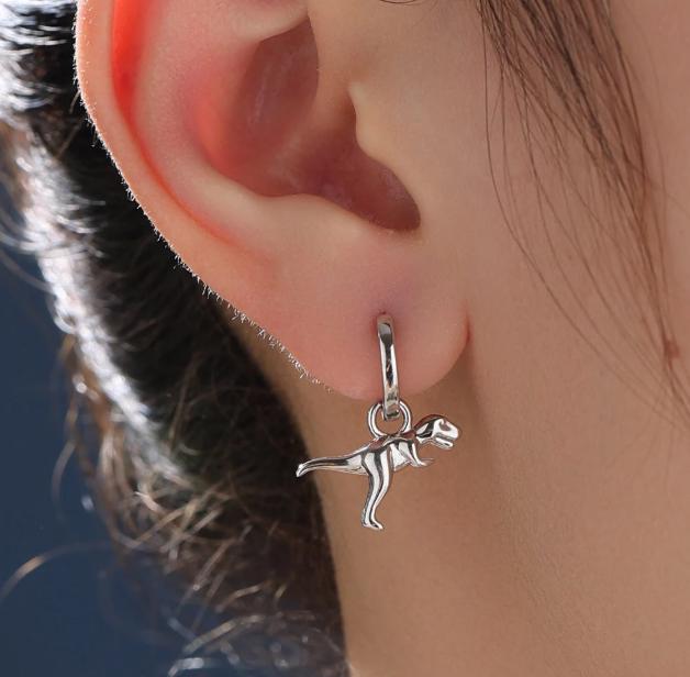 Dinosaur Collection Charms for Huggie Hoops, Sold as a pair, Sterling Silver Charms for Earrings, Detachable, Silver or Gold or Rose Gold