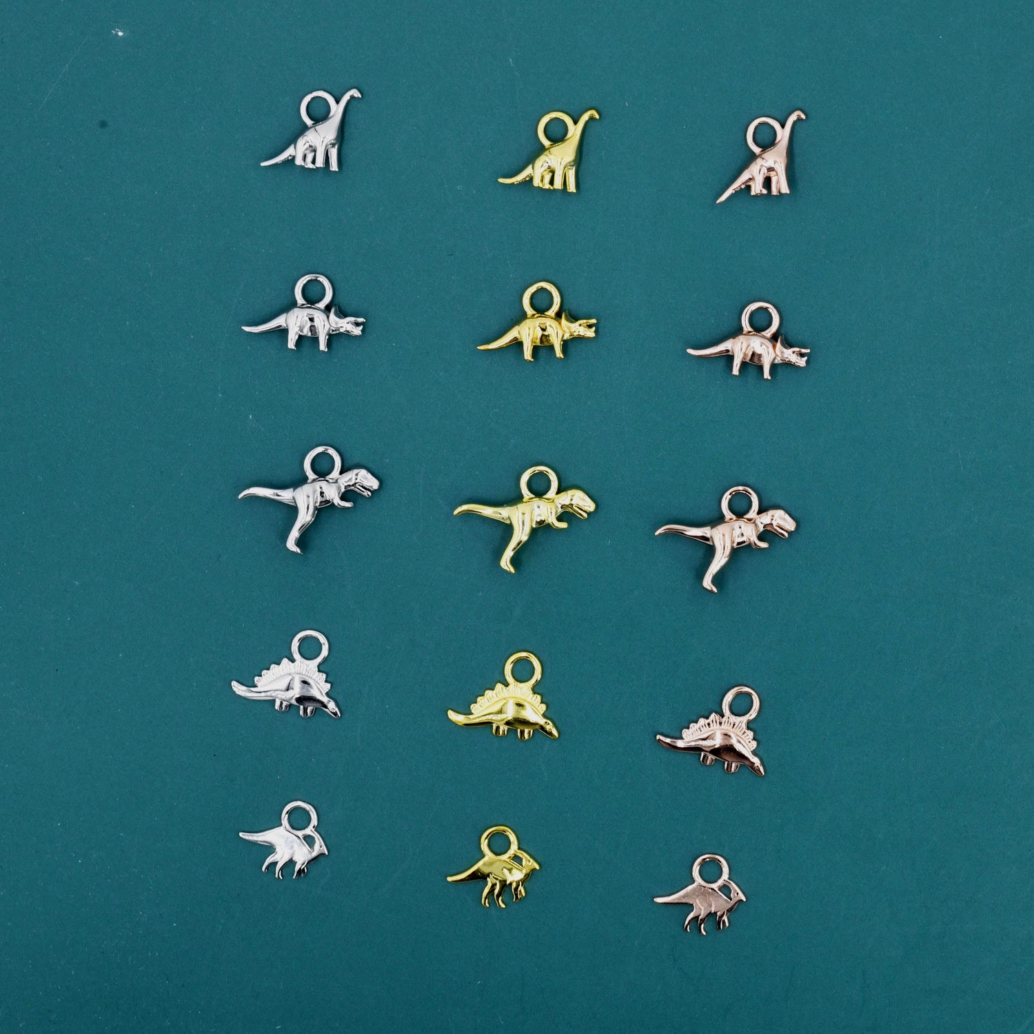 Dinosaur Collection Charms for Huggie Hoops, Sold as a pair, Sterling Silver Charms for Earrings, Detachable, Silver or Gold or Rose Gold