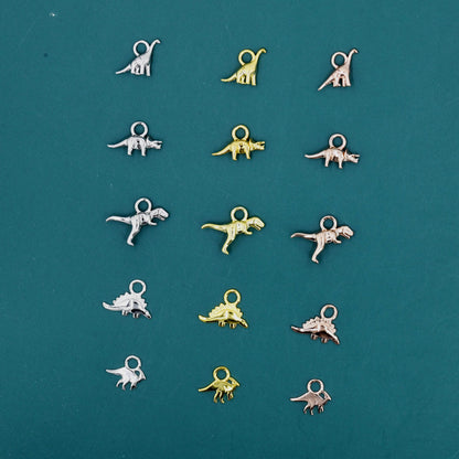 Dinosaur Collection Charms for Huggie Hoops, Sold as a pair, Sterling Silver Charms for Earrings, Detachable, Silver or Gold or Rose Gold