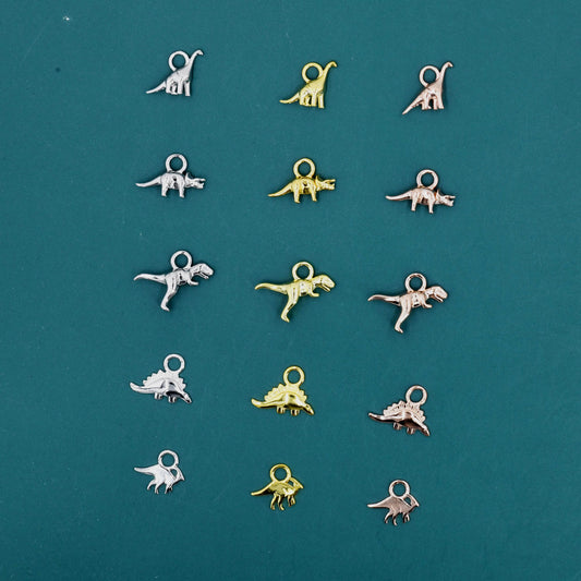 Dinosaur Collection Charms for Huggie Hoops, Sold as a pair, Sterling Silver Charms for Earrings, Detachable, Silver or Gold or Rose Gold