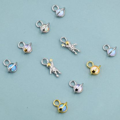 Extra Terrestrial Charms for Huggie Hoops – Planet and Astronaut Charms in Sterling Silver, Silver or Gold Finish