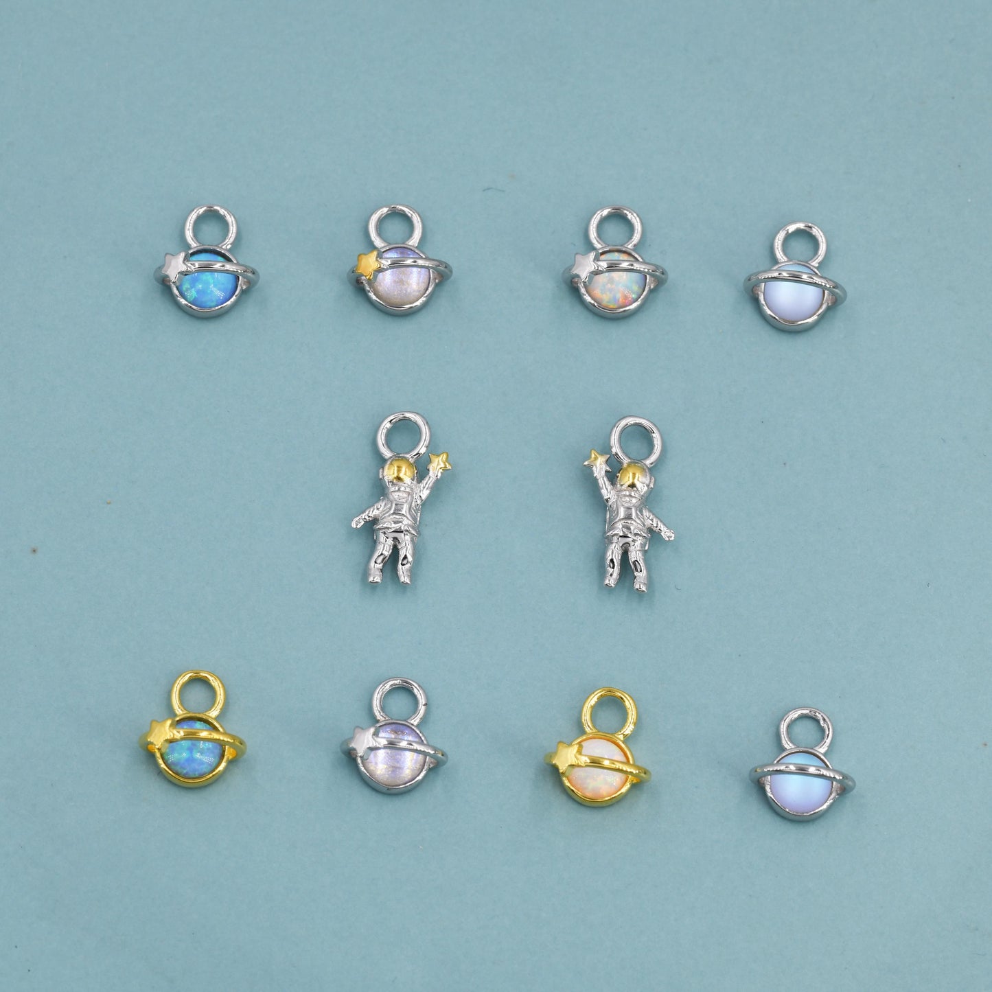 Extra Terrestrial Charms for Huggie Hoops – Planet and Astronaut Charms in Sterling Silver, Silver or Gold Finish