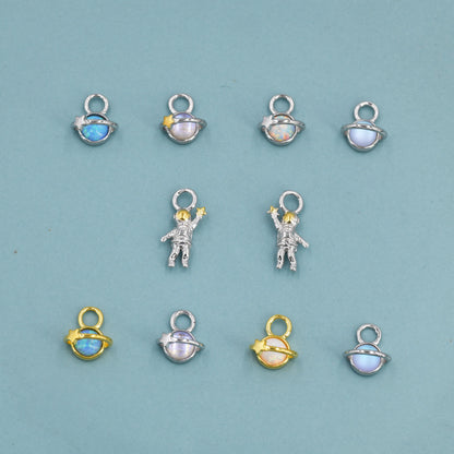 Extra Terrestrial Charms for Huggie Hoops – Planet and Astronaut Charms in Sterling Silver, Silver or Gold Finish