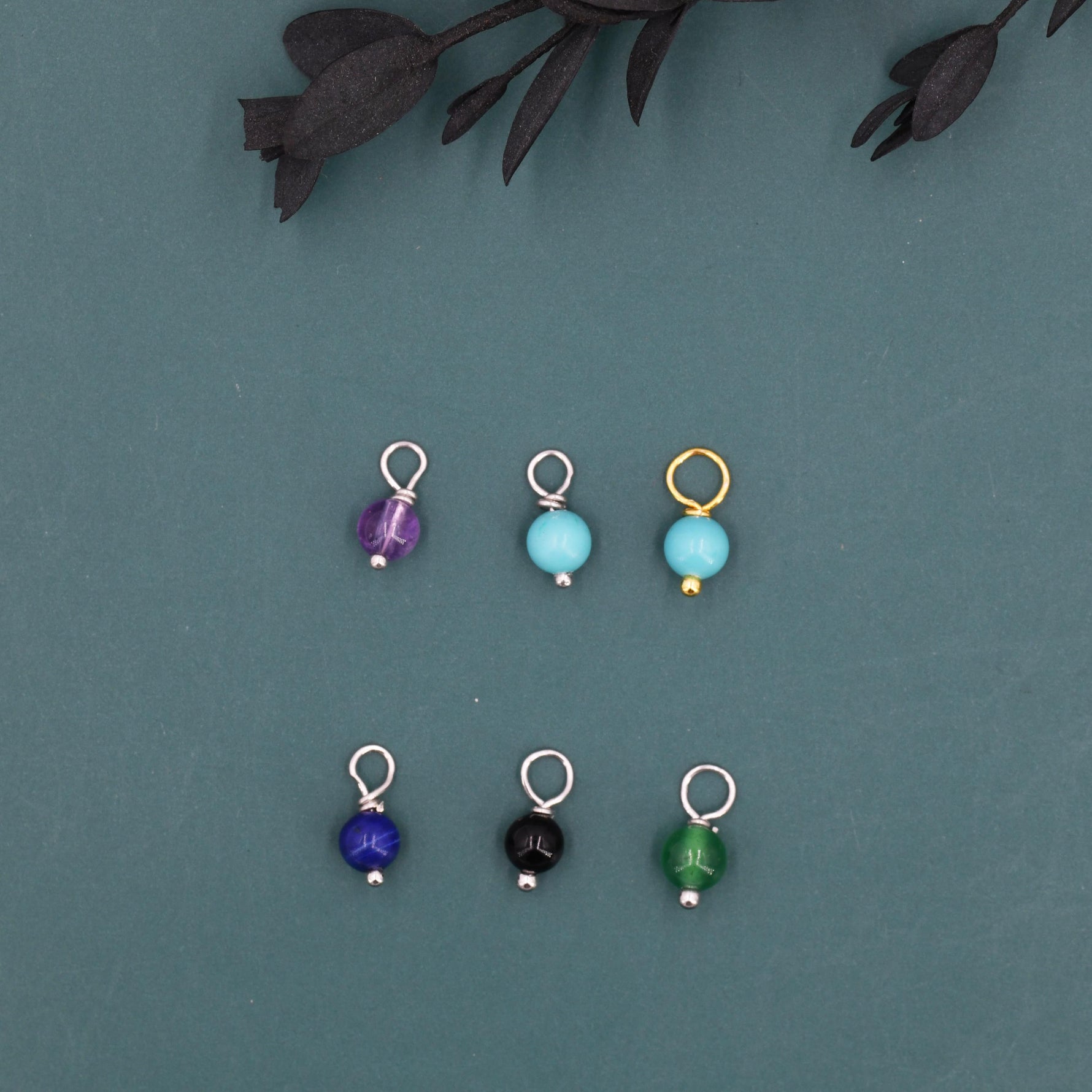 4mm Natural Semi-Precious Gemstones Charms for Huggie Hoops in Sterling Silver, Sold as a Pair, Charms for Earrings, Silver or Gold,