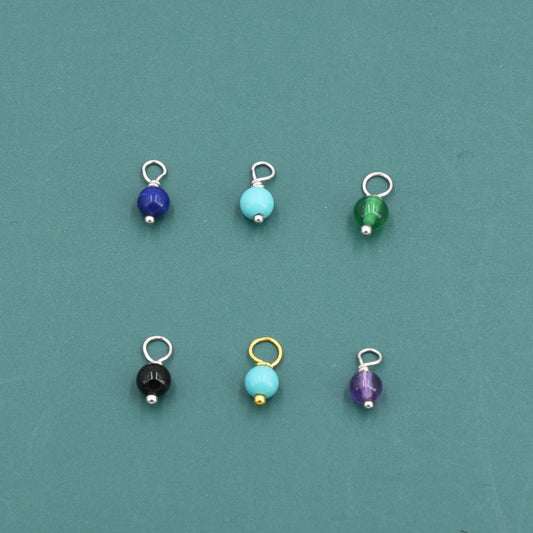 4mm Natural Semi-Precious Gemstones Charms for Huggie Hoops in Sterling Silver, Sold as a Pair, Charms for Earrings, Silver or Gold,