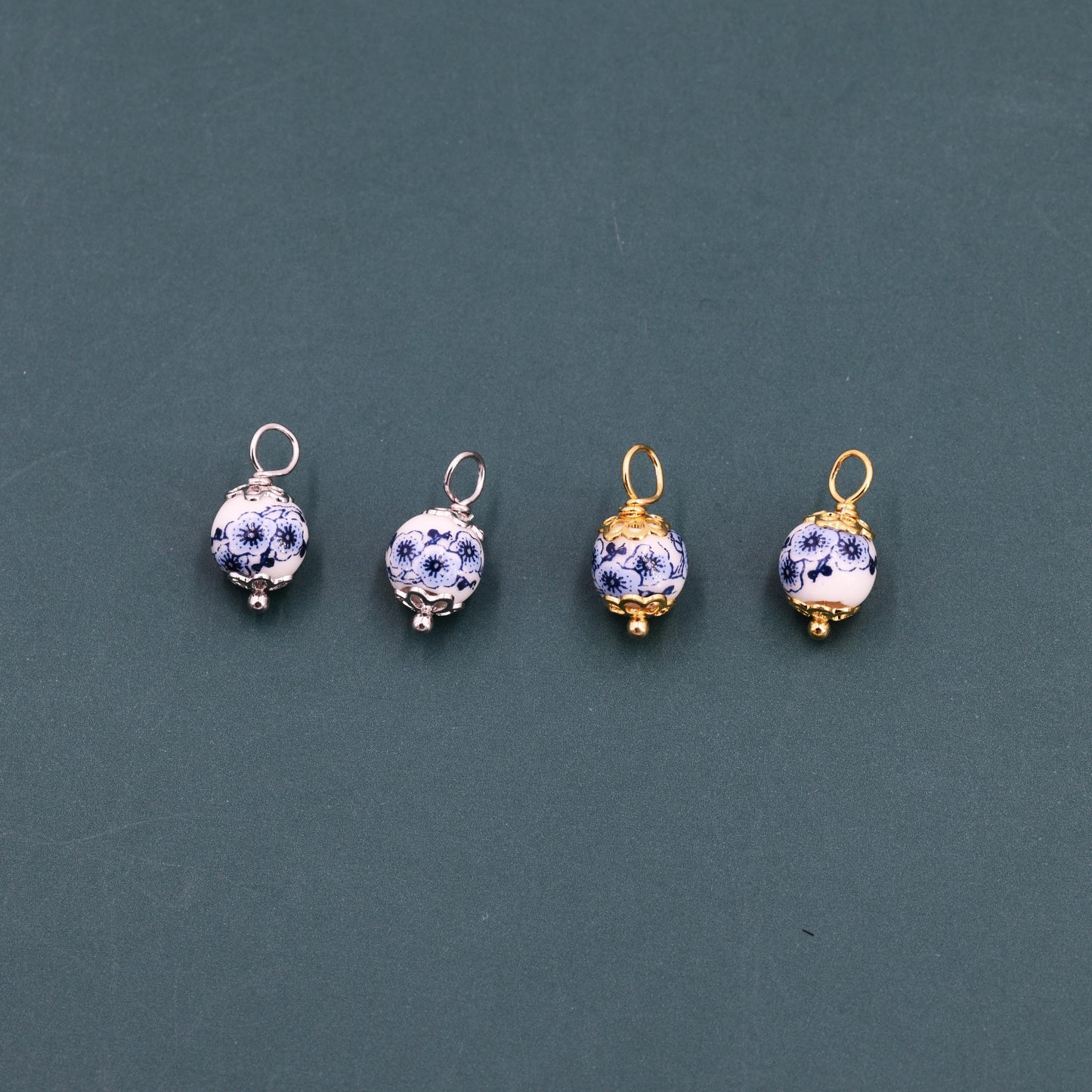 6mm Ceramic Beads Charms for Huggie Hoops in Sterling Silver, Sold as a Pair, Hoops Not Included, Charms for Earrings, Silver or Gold